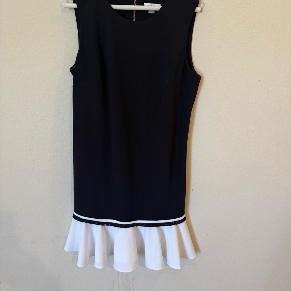 Calvin Klein Black Dress with White Ruffle Hem